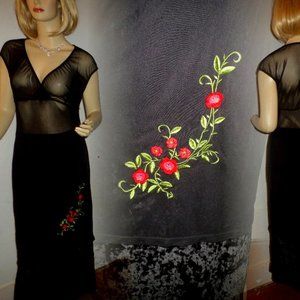 Black Sheer Mesh Dress Cover Embroidered Flowers